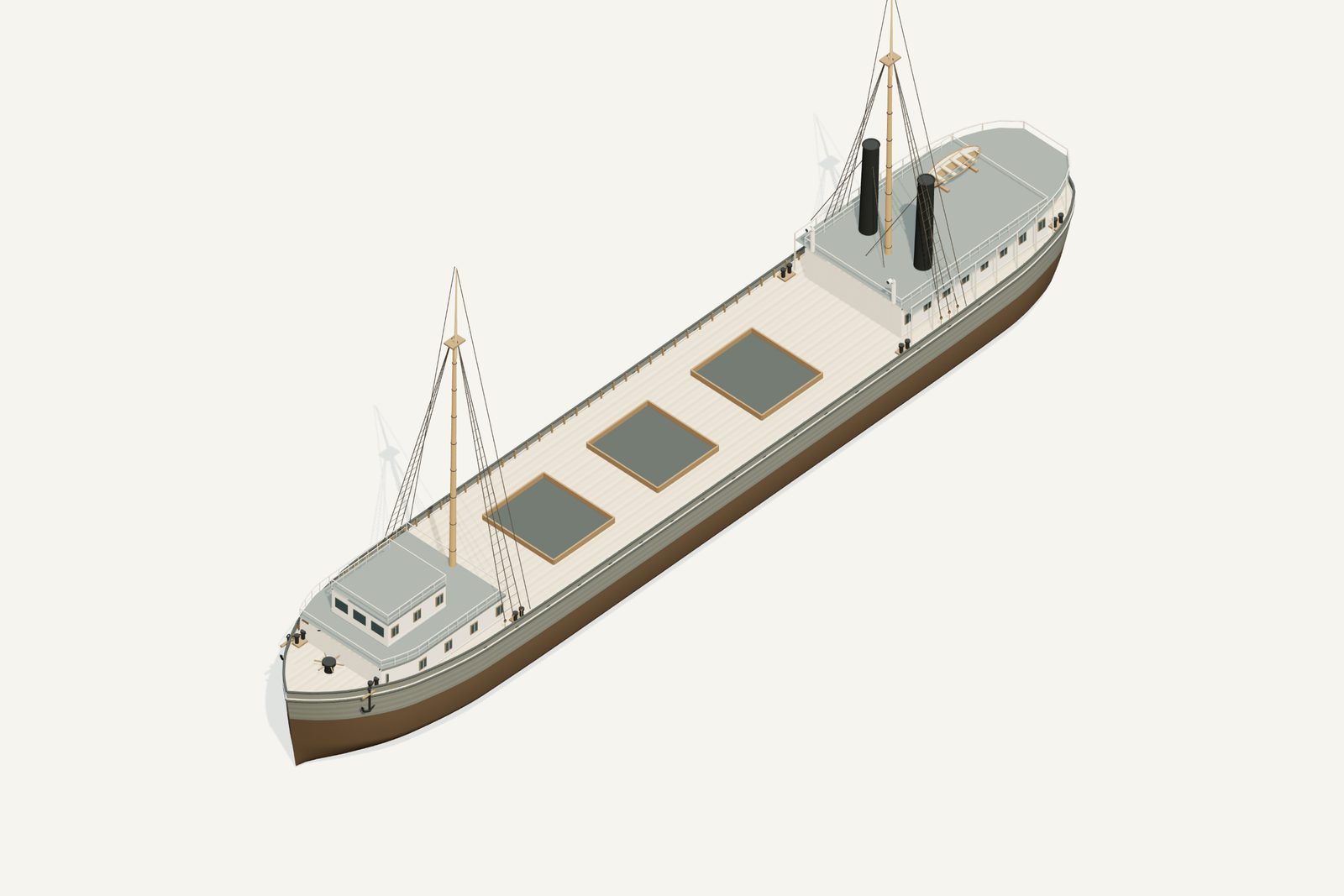 Samuel Mather reconstruction, deck view, rendered from the 3D model