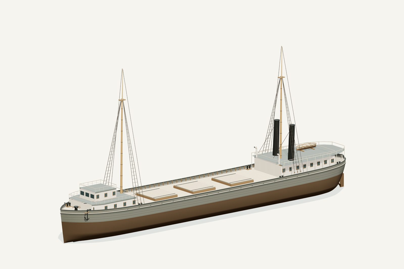 Samuel Mather reconstruction, three quarter view, rendered from the 3D model