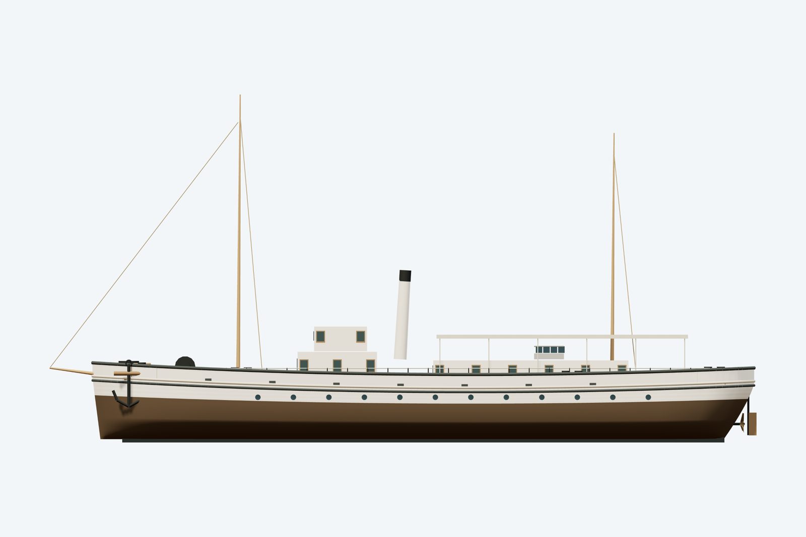 Sea Fox reconstruction, broadside view, rendered from the 3D model