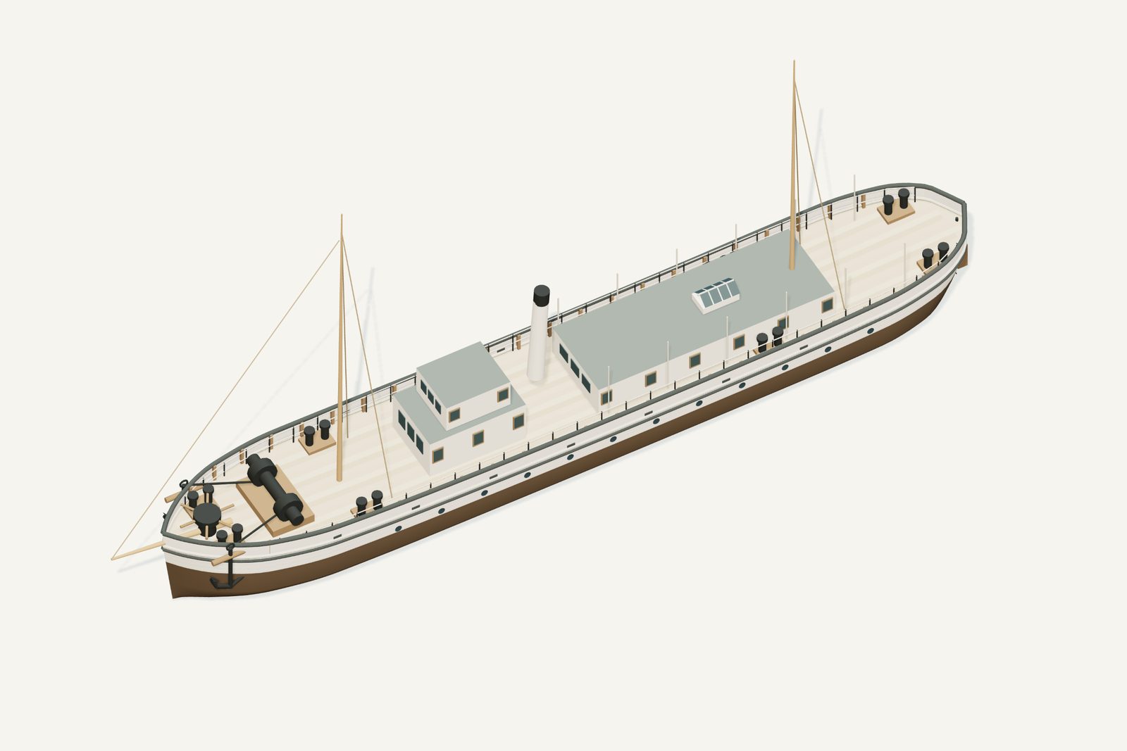Sea Fox reconstruction, deck view, rendered from the 3D model