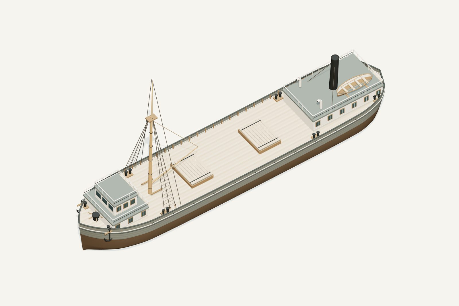 Shamrock reconstruction, deck view, rendered from the 3D model