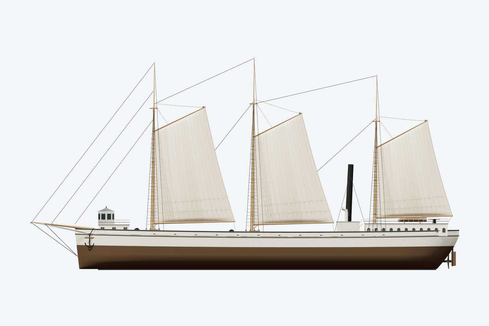 Smith Moore reconstruction, broadside view, rendered from the 3D model