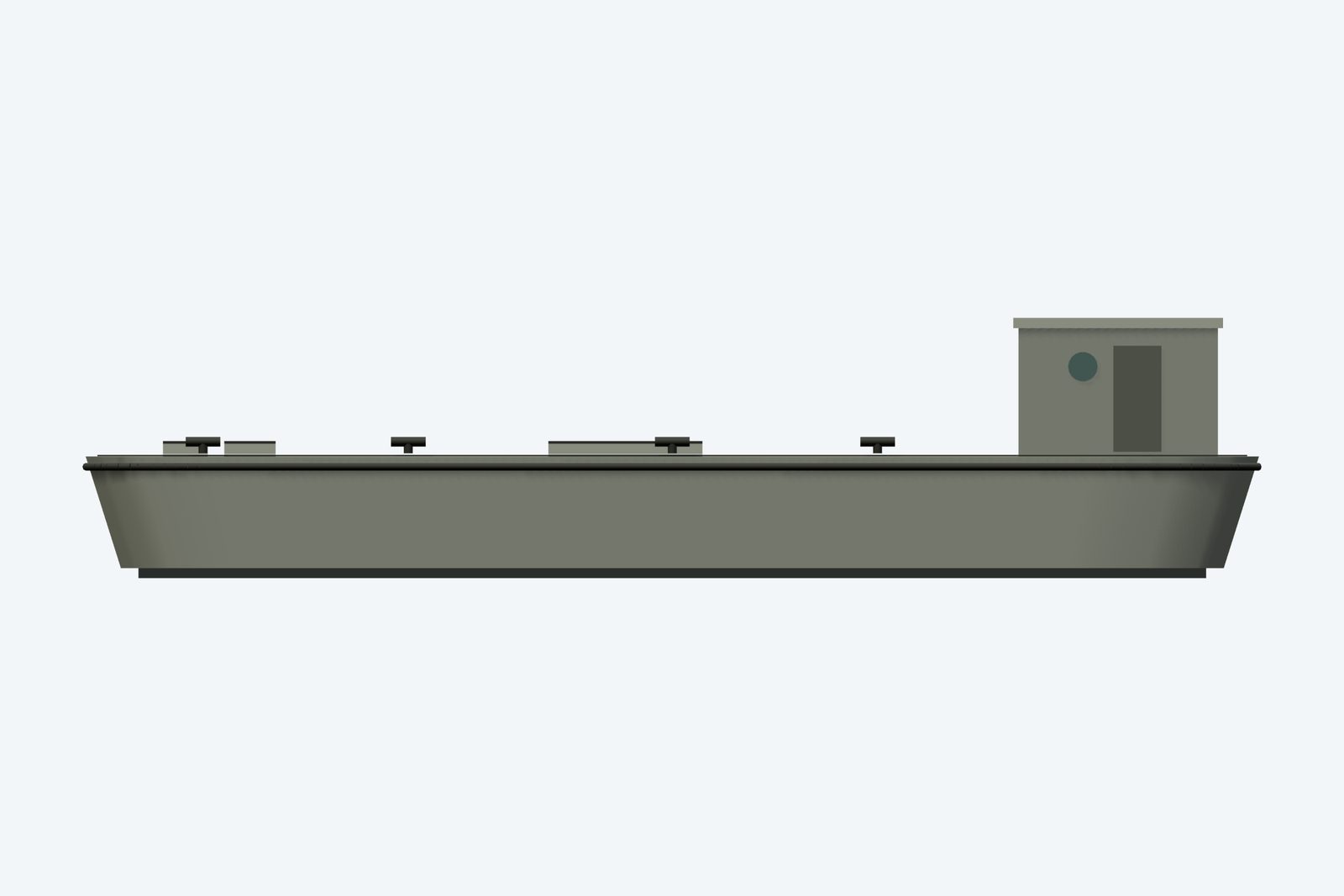 Steel barge aka Carbide Barge reconstruction, broadside view, rendered from the 3D model