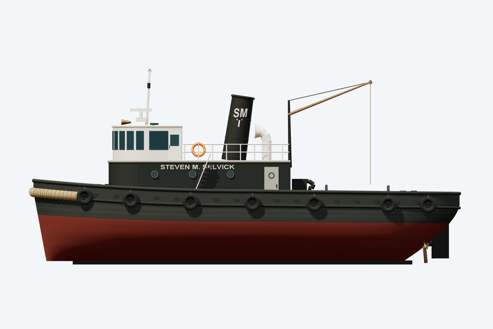 Steven M. Selvick reconstruction, broadside view, rendered from the 3D model