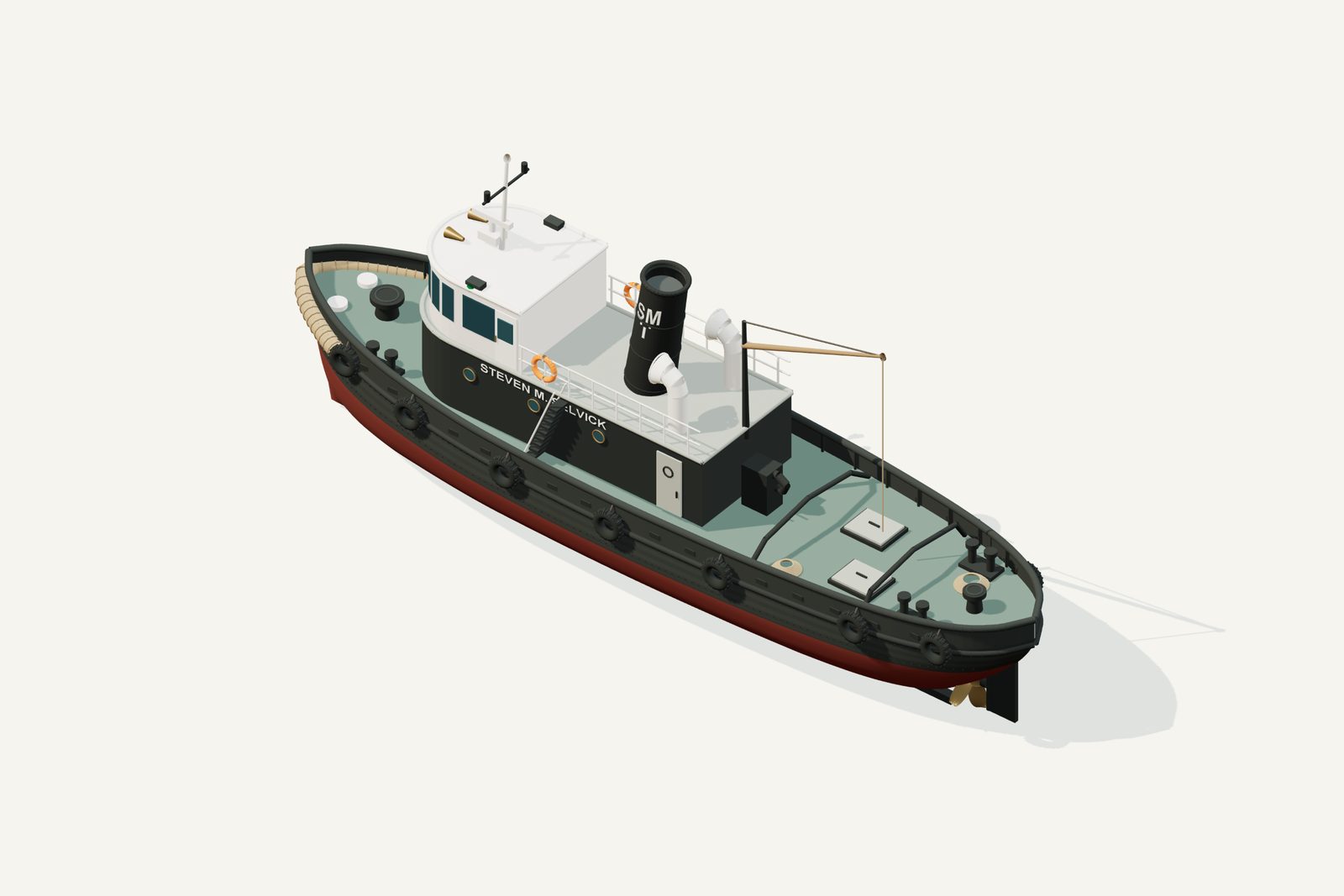 Steven M. Selvick reconstruction, deck view, rendered from the 3D model