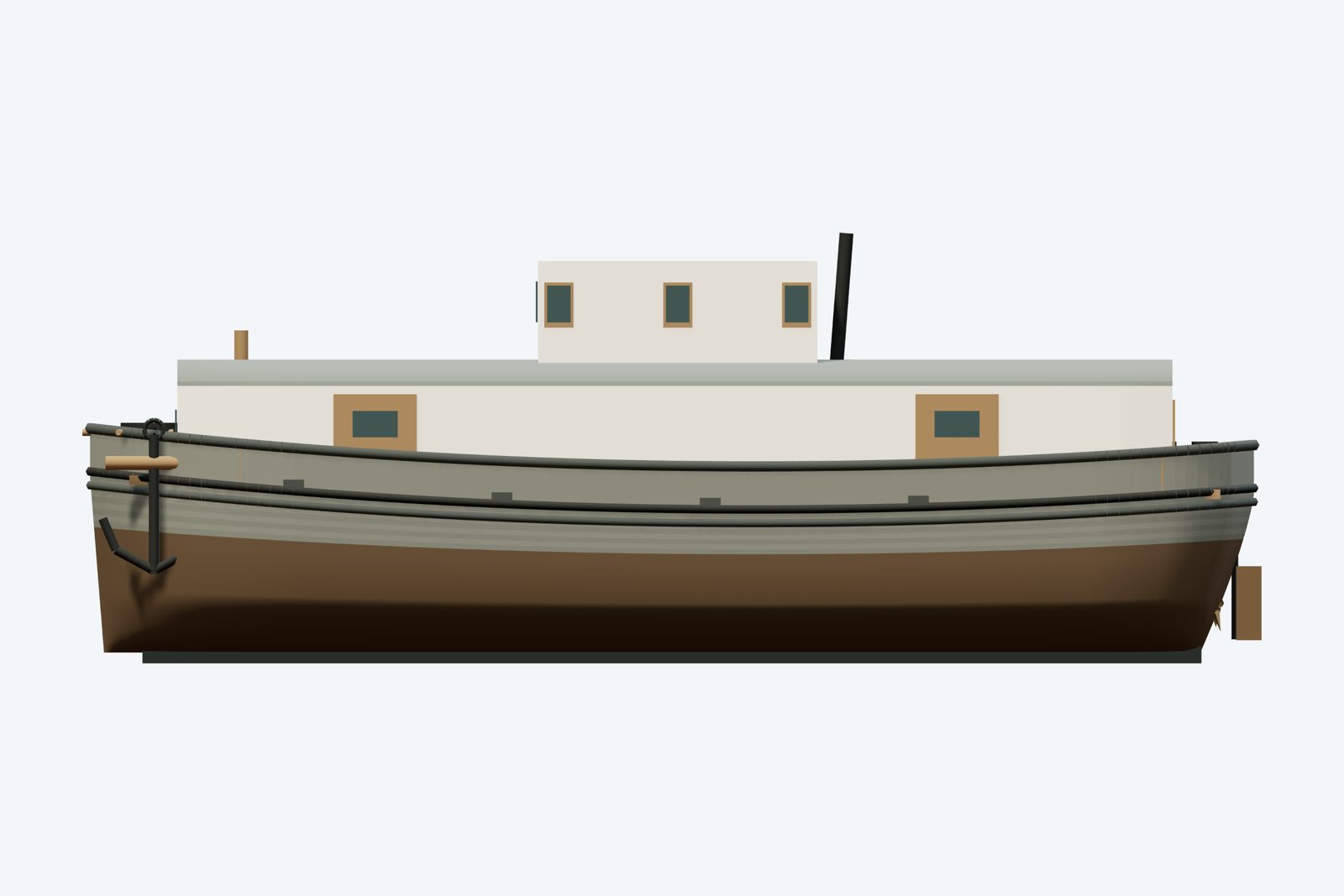 Tramp reconstruction, broadside view, rendered from the 3D model