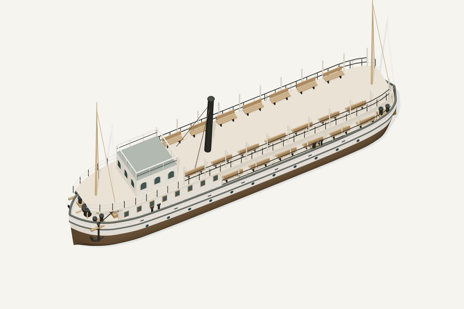 Uarda reconstruction, deck view, rendered from the 3D model