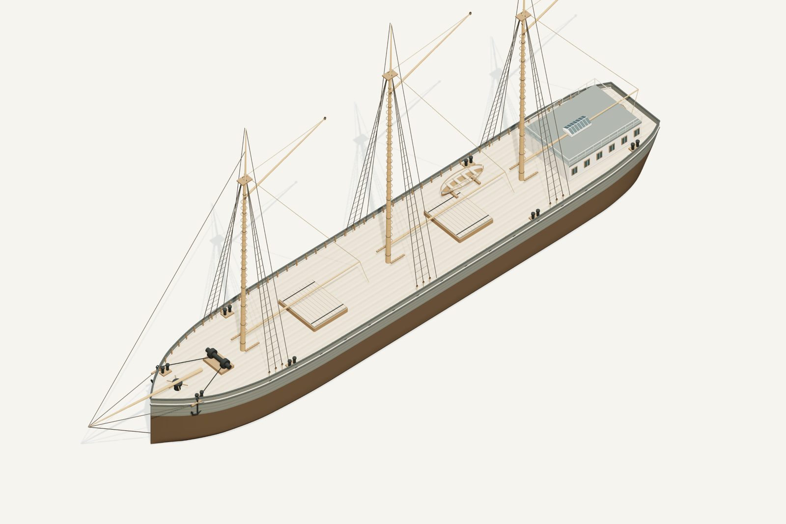W.S. Crosthwaite reconstruction, deck view, rendered from the 3D model