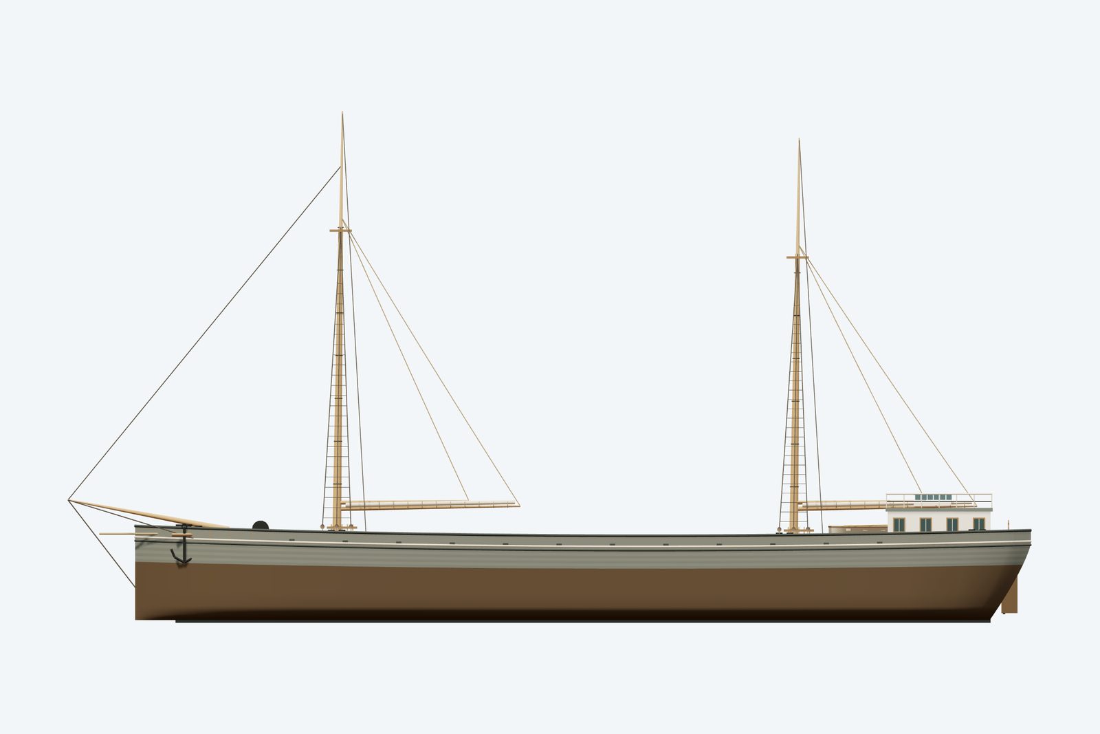 William A. Young (TB) reconstruction, broadside view, rendered from the 3D model