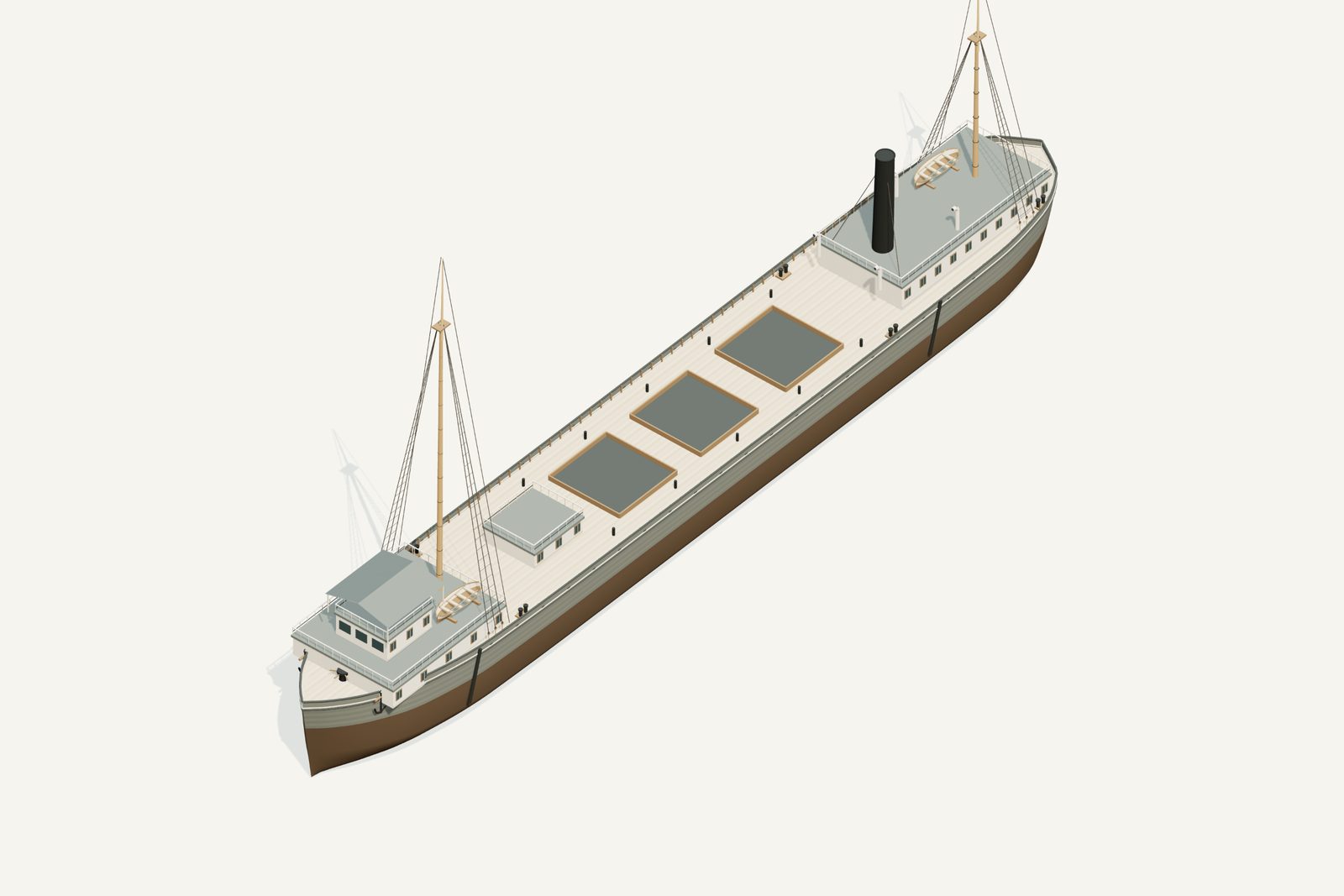 William P. Rend reconstruction, deck view, rendered from the 3D model