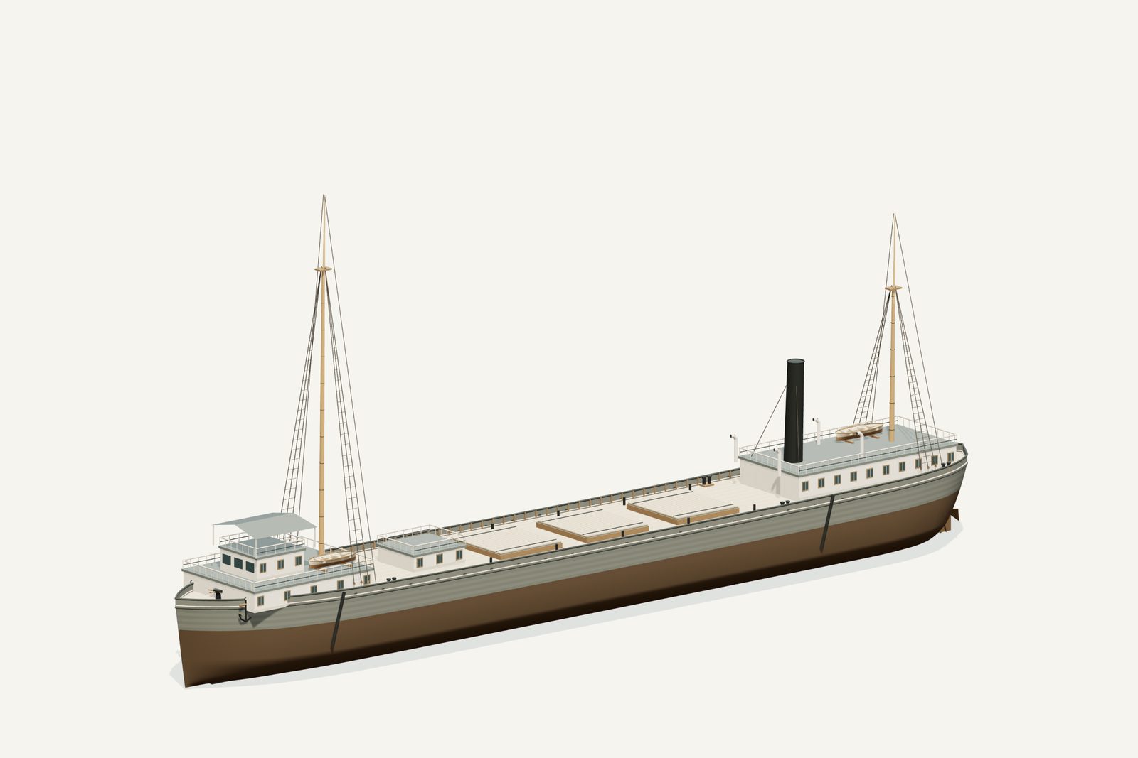 William P. Rend reconstruction, three quarter view, rendered from the 3D model
