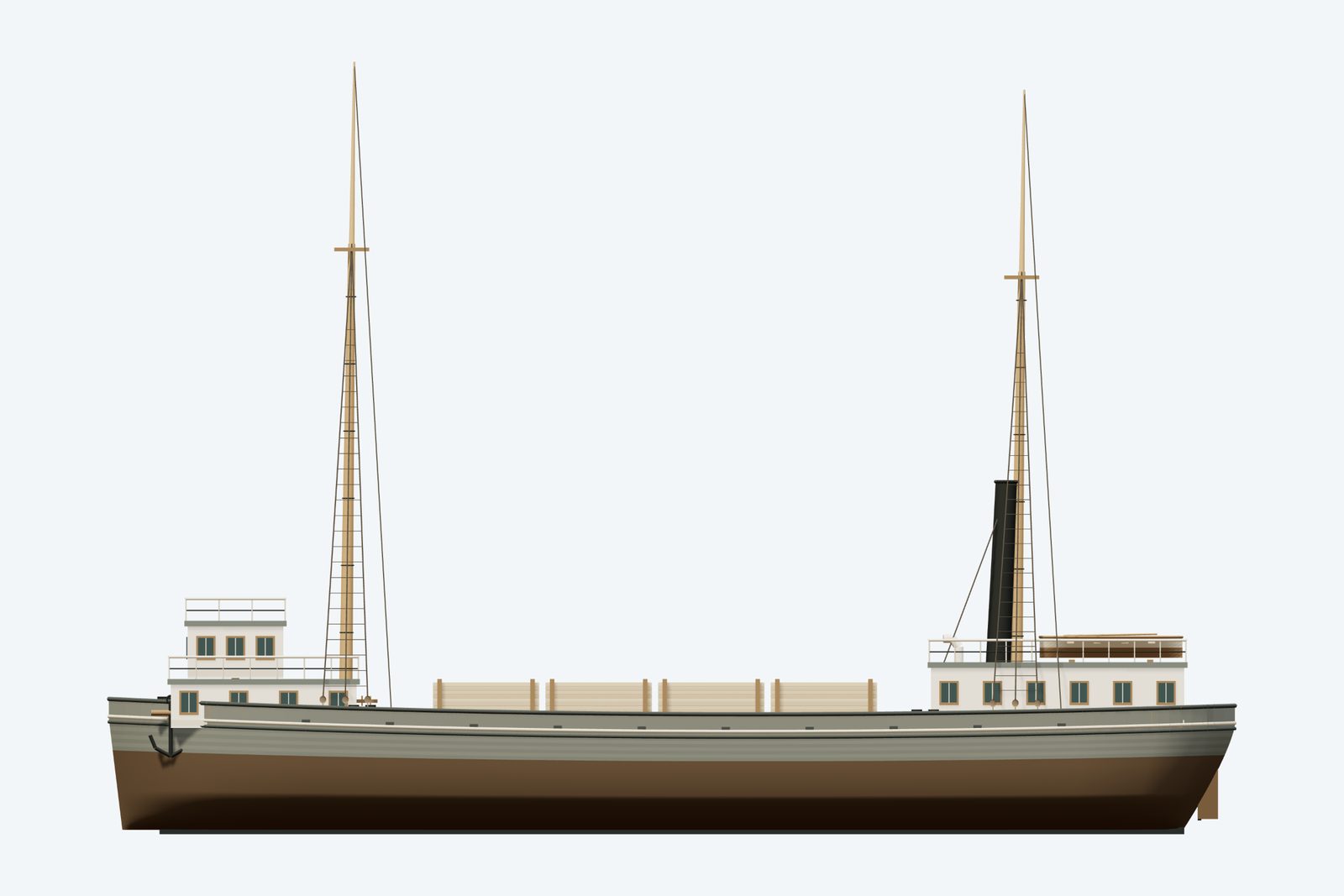 William Peter Thew reconstruction, broadside view, rendered from the 3D model