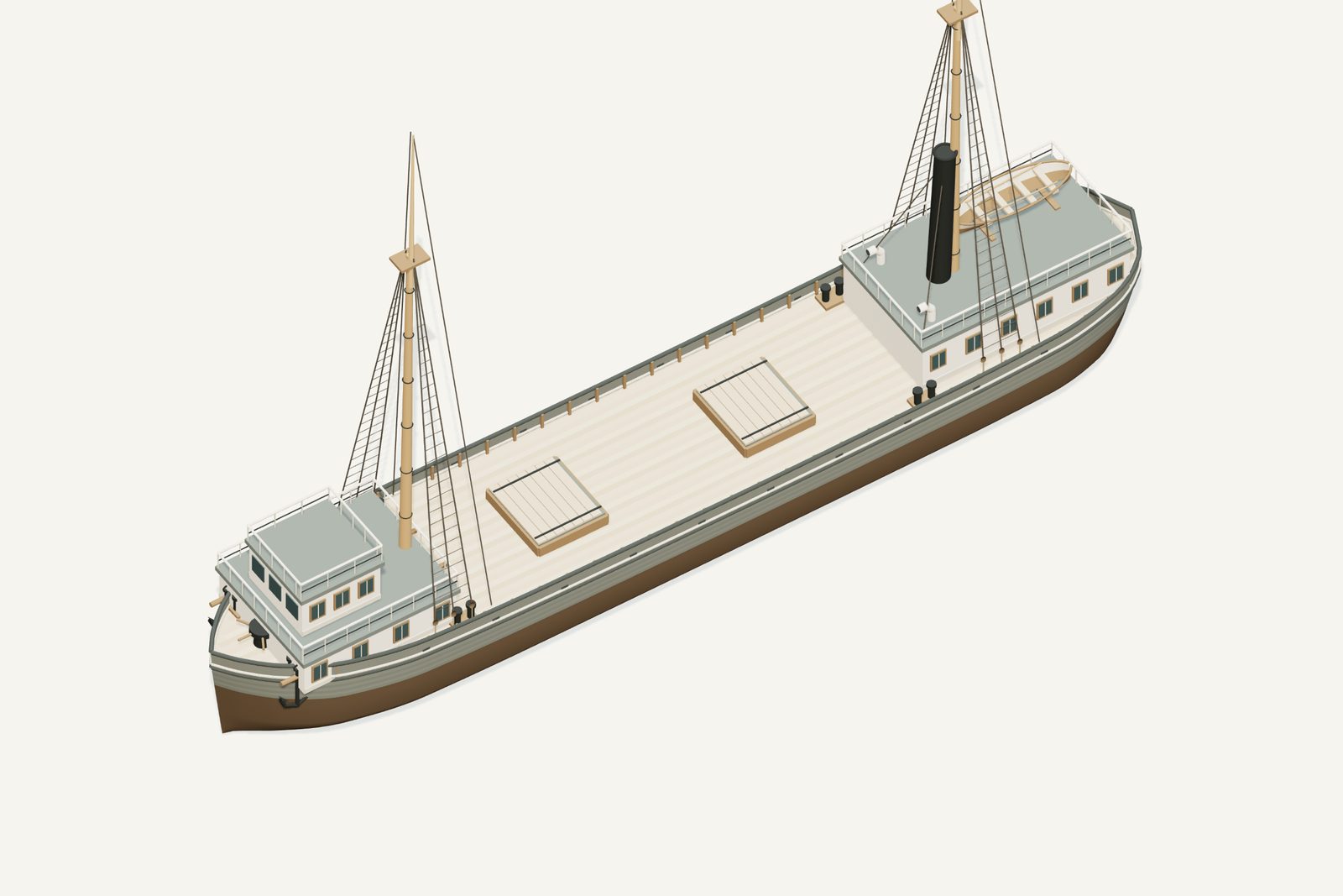 William Peter Thew reconstruction, deck view, rendered from the 3D model